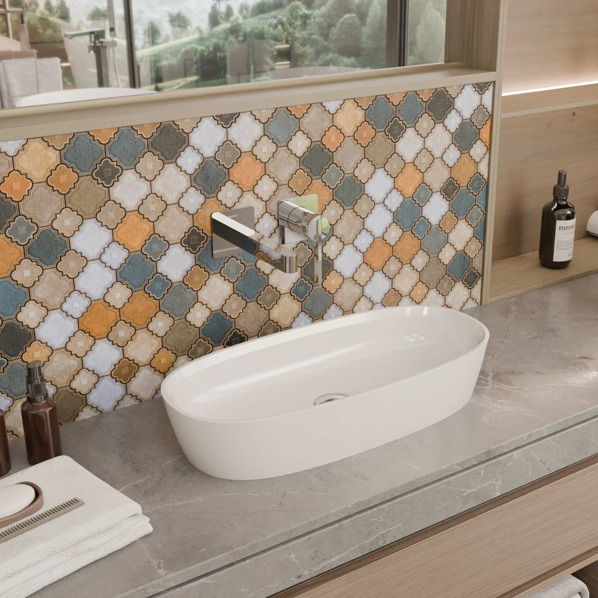 Umywalka Lina Slim, bateria podtynkowa Aurevo